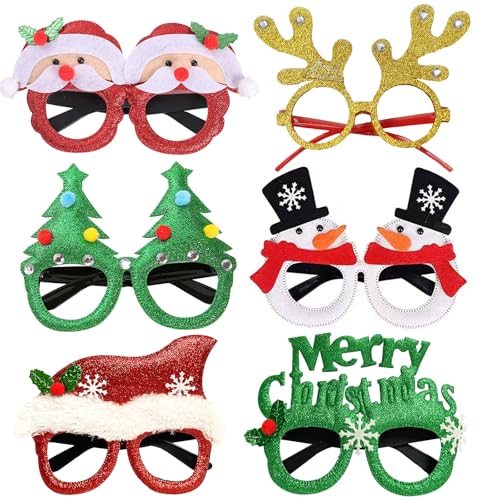 dabinzhijia 6 Stück Weihnachtsbrillen, Weihnachten Brillen Rahmen, Weihnachtsbrille, Partybrillen für Deko Weihnachten, Weihnachtsfeier Deko für Kinder (Style 1) von dabinzhijia