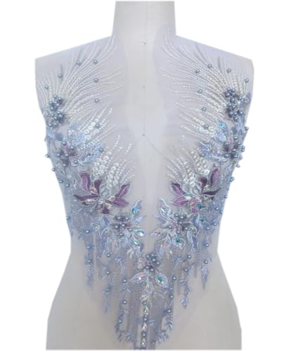 Spitzenapplikation 3D mit Perlen bestickt, Blumen, Strass, Besatz-Patches, ideal für Handarbeiten, Ausschnitt, Mieder, Hochzeit, Braut und Ballkleid(1Purple A) von dadouer
