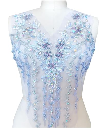Spitzenapplikation 3D mit Perlen bestickt, Blumen, Strass, Besatz-Patches, ideal für Handarbeiten, Ausschnitt, Mieder, Hochzeit, Braut und Ballkleid(1Purple B) von dadouer