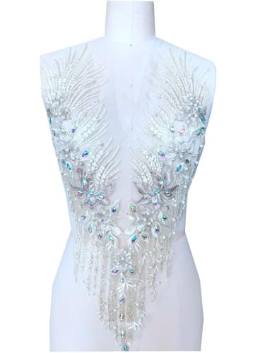 Spitzenapplikation 3D mit Perlen bestickt, Blumen, Strass, Besatz-Patches, ideal für Handarbeiten, Ausschnitt, Mieder, Hochzeit, Braut und Ballkleid(1Yellow A) von dadouer