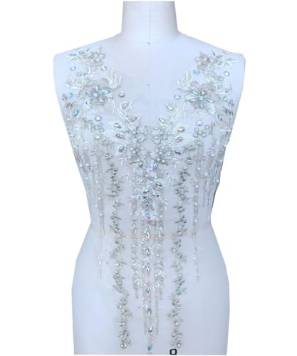 Spitzenapplikation 3D mit Perlen bestickt, Blumen, Strass, Besatz-Patches, ideal für Handarbeiten, Ausschnitt, Mieder, Hochzeit, Braut und Ballkleid(1Yellow B) von dadouer