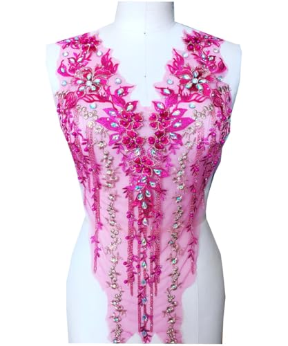 Spitzenapplikation 3D mit Perlen bestickt, Blumen, Strass, Besatz-Patches, ideal für Handarbeiten, Ausschnitt, Mieder, Hochzeit, Braut und Ballkleid(Rosy B) von dadouer