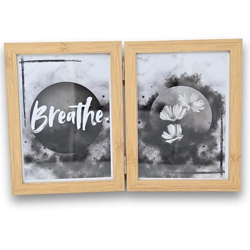 damaloo Doppel Bilderrahmen 13x18 cm Set aus Holz mit Motiv – Klappbarer Bilder Rahmen 13x18cm Bambuseffekt – Fotorahmen hängend - Kleine Holzfotorahmen Fotos & Urkunden – Bildrahmen – Deko von damaloo