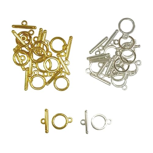 20 Sets runde Knebelverschlüsse aus Edelstahl mit T-Stange für Schmuckherstellung – DIY Halskette & Armband Verschlüsse (Silber und Gold) von dangjuacua