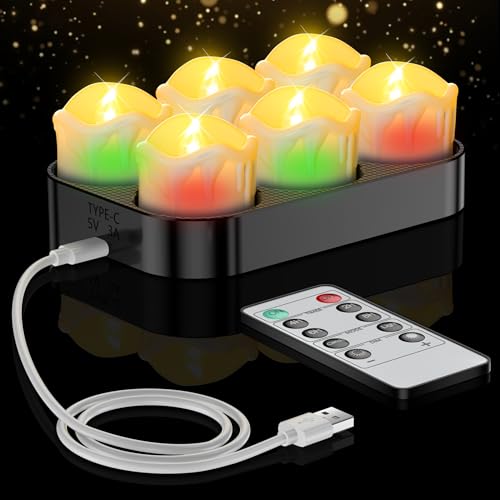 daphomeu 6er Set Aufladbare LED Teelichter mit Fernbedienung und Timer - Flackernde Elektrische Kerzen inkl. Ladestation für Zimmer, Party, Tischdeko, Weihnachtsdekoration daphomeu 6er Set Aufladbare LED Teelichter mit Fernbedienung und Timer - Flackernde Elektrische Kerzen inkl. Ladestation für Zimmer, Party, Tischdeko, Weihnachtsdekoration von daphomeu