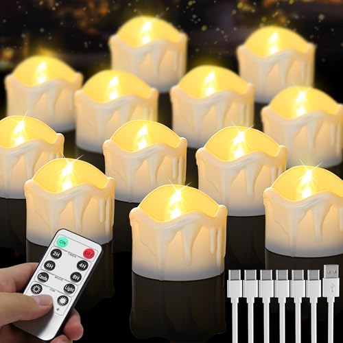 daphomeu Wiederaufladbare LED Teelichter - 12er Set mit Fernbedienung, Timer-Funktion und USB-Ladung, Flammenlose Elektrische Kerzen für Weihnachten Hochzeiten Heimdekoration von daphomeu