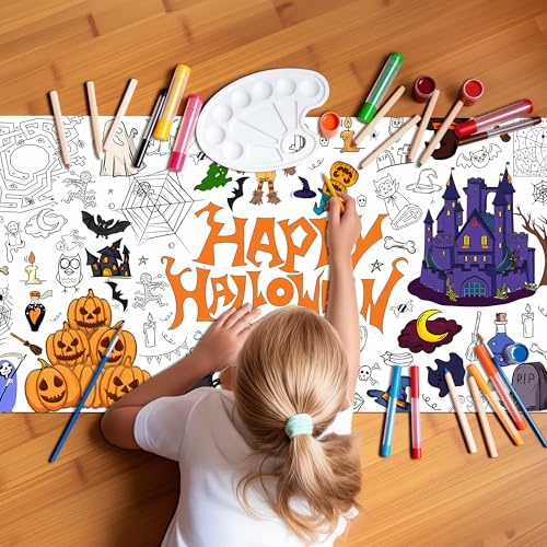 Basteln Halloween Kinder, Ausmaltischdecke Weihnachten (183 x 79 cm), Halloween Tischdecke zum Ausmalen Kinder, Ausmaltischdecke Kinder, Halloween basteln, Maltischdecke für Kind, Tischdecke, Dekorati von daqoupzi