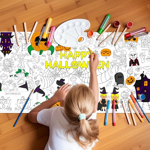 Halloween Ausmaltischdecke Kinder（183×79cm），Halloween basteln Kinder，Ausmaltischdecke für Halloween Partys Dekoration & Kindergartenaktivitäten von daqoupzi