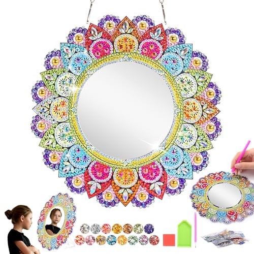 Geschenke Mädchen 6-12 Jahre, Basteln Diamond Painting Spiegel Bastelset Kinder ab 7 8 9 10 Jahre, Mandala Kosmetikspiegel Diamond Painting Kinder 9-13 Jahre Mädchen Geburtstags (Farbe) von dashfor