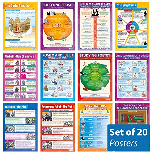 Daydream Education „English Literature“-Poster, für Klassenzimmer, Hochglanzpapier, 850 x 594 mm (A1), Lernposter in englischer Sprache, Set, 20 Stück von daydream