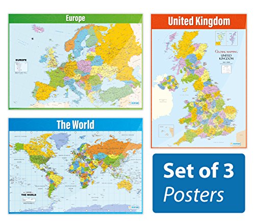 Daydream Education Kartenposter – 3er-Set | Geographie-Poster | Glanzpapier mit den Maßen 850 mm x 594 mm (A1) | Geographie-Klassenzimmer-Poster | Bildungstabellen von Daydream Education von daydream