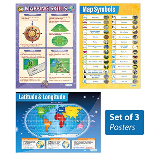 Mapping Skills Poster – Set von 3 | Geographie-Poster | Glanzpapier mit den Maßen 850 mm x 594 mm (A1) | Geografie-Klassenzimmer-Poster | Bildungstabellen von Daydream Education von daydream