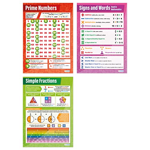 Daydream Education Prime Numbers Poster/Mathematikposter, Hochglanz-Papier, 850 mm x 594 mm (A1), Mathematik-Diagramme für das Klassenzimmer, Bildungstabellen von 3 Stück von Daydream Education