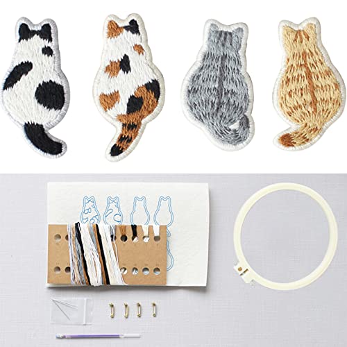 Smart-Feather Stück Katzenbroschen Stickset, Handstickerei-Set für Anfänger, Sticksets für Erwachsene, Stickerei-Starter-Kit mit Stickmustern, Stickrahmen (EM12134) von Smart-Feather