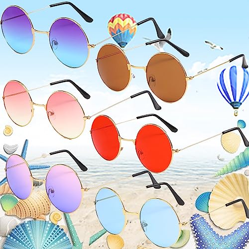 6 Stück Runde Hippie Farbige Brille, Retro Sonnenbrille 60er Jahre Style, Lustige Spiegel Partybrillen, Retro Kostüm Brille, Geeignet für 60er 70er Jahre Party Kostümzubehör, Foto-Requisiten(6 Farben) 6 Stück Runde Hippie Farbige Brille, Retro Sonnenbrille 60er Jahre Style, Lustige Spiegel Partybrillen, Retro Kostüm Brille, Geeignet für 60er 70er Jahre Party Kostümzubehör, Foto-Requisiten(6 Farben) von dcas