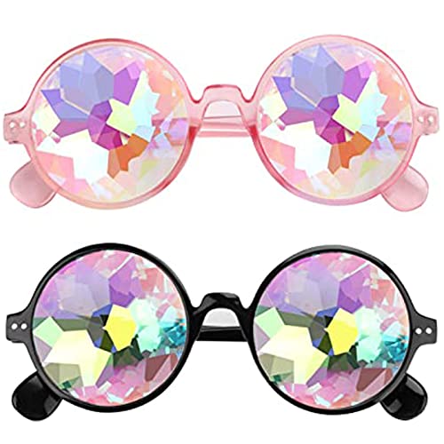 dcas 2 Stück Kaleidoskop Regenbogen Sonnenbrille, Brille Mit Steampunk Kaleidoskop, Rave-Brille Prisma, Geeignet für Musikpartys, Weihnachtsfeiern(schwarz, pink) von dcas