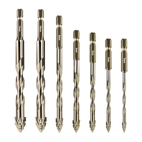 Exzenterbohrer-Set mit vierschneidigem Sägezahn, Größe 3/4/5/8/10/12 mm, vierkantiger Wolframstahl, Hartmetall, gezahnt, Exzenterbohrer-Set für Holz, Marmor, Metall, Glas, Keramik, Wandfliesen (gelb Exzenterbohrer-Set mit vierschneidigem Sägezahn, Größe 3/4/5/8/10/12 mm, vierkantiger Wolframstahl, Hartmetall, gezahnt, Exzenterbohrer-Set für Holz, Marmor, Metall, Glas, Keramik, Wandfliesen (gelb von dcvbny