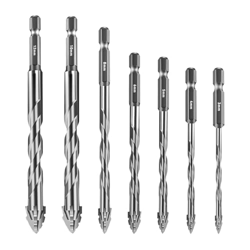 Exzenterbohrer mit vierschneidigem Sägezahn, Größe 3/4/5/8/10/12 mm, vierkantiger Wolframstahlkarbid, gezahnt, Exzenterbohrer-Set für Holz, Marmor, Metall, Glas, Keramik, Wandfliesen (Silber, 7 Stück) Exzenterbohrer mit vierschneidigem Sägezahn, Größe 3/4/5/8/10/12 mm, vierkantiger Wolframstahlkarbid, gezahnt, Exzenterbohrer-Set für Holz, Marmor, Metall, Glas, Keramik, Wandfliesen (Silber, 7 Stück) von dcvbny