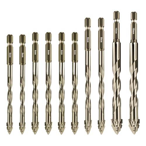 Exzenterbohrer mit vierschneidigem Sägezahn, Größe 5/6/8/10/12 mm, vierkantiger Wolframstahlkarbid, gezahnt, Exzenterbohrer-Set für Holz, Marmor, Metall, Glas, Keramik, Wandfliesen, Gelb, 10 Stück Exzenterbohrer mit vierschneidigem Sägezahn, Größe 5/6/8/10/12 mm, vierkantiger Wolframstahlkarbid, gezahnt, Exzenterbohrer-Set für Holz, Marmor, Metall, Glas, Keramik, Wandfliesen, Gelb, 10 Stück von dcvbny
