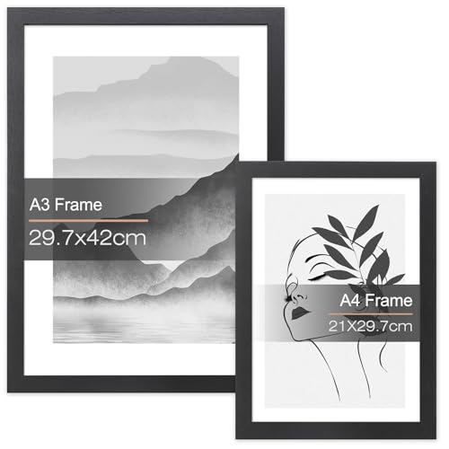 ddLUCK 2 Stück Bilderrahmen DIN A4 und A3 mit Klarsichtabdeckung, Holz Rahmen Poster Bilder Frame, Wandhalterung Aufsteller Tisch Modern Fotorahmen für Fotos Puzzle (Schwarz) ddLUCK 2 Stück Bilderrahmen DIN A4 und A3 mit Klarsichtabdeckung, Holz Rahmen Poster Bilder Frame, Wandhalterung Aufsteller Tisch Modern Fotorahmen für Fotos Puzzle (Schwarz) von ddLUCK