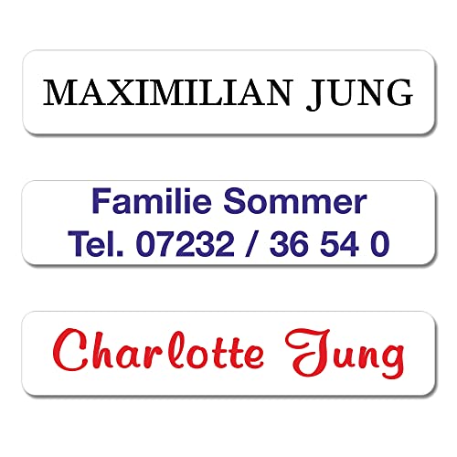 132 weiße MINI-Namensaufkleber, Namensetiketten, Namensschilder, mit Wunschtext in 3 Farben vom Versandhaus JUNG 132 weiße MINI-Namensaufkleber, Namensetiketten, Namensschilder, mit Wunschtext in 3 Farben vom Versandhaus JUNG von de Luxe COLLECTION KARLHEINZ JUNG