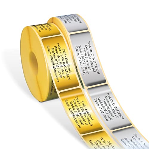 500 exklusive Adressaufkleber, Adressetiketten mit matter Gold- oder Silber-Oberfläche, 6-zeiliger Wunschtext, auf der Rolle vom Versandhaus JUNG von de Luxe COLLECTION KARLHEINZ JUNG