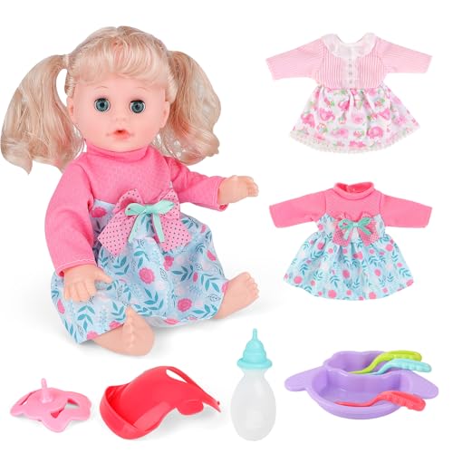 deAO Baby Puppen Sister, Babypuppen-Spielset, Puppe mit Haaren, 2 Sätze Kleidung, Puppenbesteck, Kleid Spiel Set für 30cm 33cm Puppe, Blinkende Puppe, Geburtstagsgeschenke für Mädchen deAO Baby Puppen Sister, Babypuppen-Spielset, Puppe mit Haaren, 2 Sätze Kleidung, Puppenbesteck, Kleid Spiel Set für 30cm 33cm Puppe, Blinkende Puppe, Geburtstagsgeschenke für Mädchen von deAO