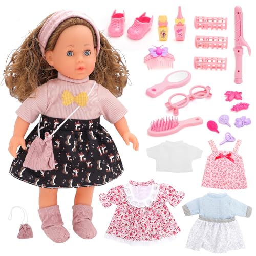 deAO Babypuppen-Spielset mit Zubehör, 38cm Puppe mit 4 Outfits und Puppenzubehör Spiegel Lockenstab Kamm Haaren Tolles Rollenspiel-Spielzeug für Mädchen ab 3 Jahre deAO Babypuppen-Spielset mit Zubehör, 38cm Puppe mit 4 Outfits und Puppenzubehör Spiegel Lockenstab Kamm Haaren Tolles Rollenspiel-Spielzeug für Mädchen ab 3 Jahre von deAO