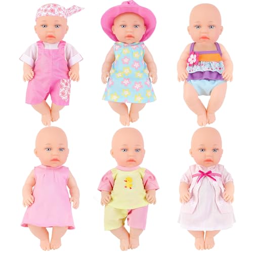 deAO Puppenkleidung Set für 36 cm Babypuppen, 14 Zoll Zubehör Kleidung für Mädchen Waschbar, Klettverschluss, Geschenk für Kinder ab 3 Jahre(Puppe Nicht inklusive) | 6 Stück von deAO