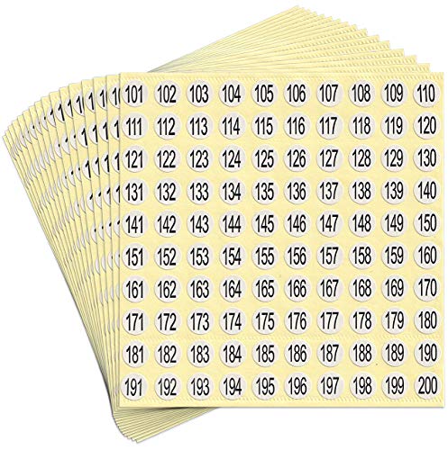 dealzEpic - Zahlenaufkleber – 101 bis 200 runde selbstklebende Aufkleber | Inventur/Aufbewahrung Organisation Aufkleber – Set mit 15 Blatt von dealzEpic