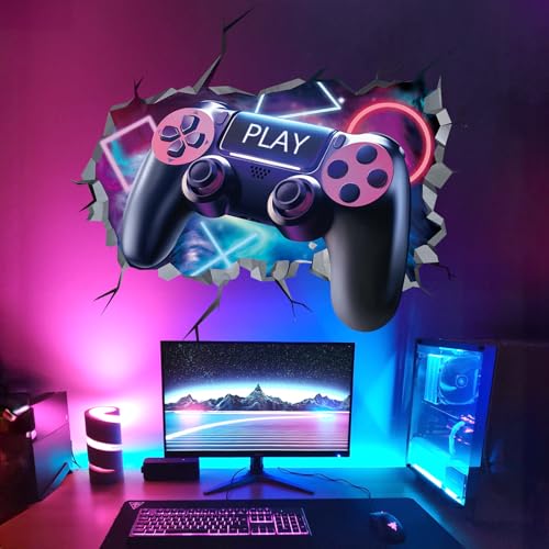 decalmile Wandtattoo 3D Gamer Durchbruch Junge Wandaufkleber Gaming Controller Wandsticker Jugendliche Schlafzimmer Spielzimmer Wanddeko von decalmile