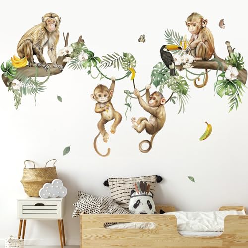 decalmile Wandtattoo Affen Dschungel Baum Zweig Wandsticker Dschungel Tiere Affe Reben Wandaufkleber Kinderzimmer Babyzimmer Wohnzimmer Wanddeko von decalmile