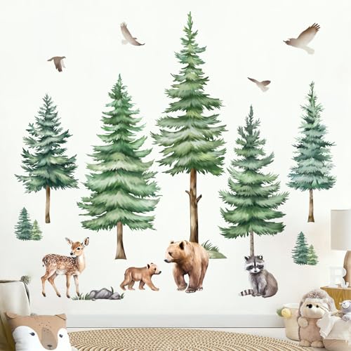 decalmile Wandtattoo Baum Große Kiefer Wandaufkleber Waldtiere Bär Wandsticker Kinderzimmer Babyzimmer Spielzimmer Wanddeko(H:90cm/ 35.4 Inches) von decalmile