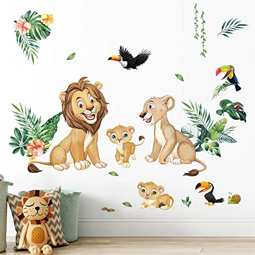 decalmile Wandtattoo Dschungel Tiere Löwe Wandaufkleber Safari Tiere Löwe Vogel Wandsticker Kinderzimmer Babyzimmer Schlafzimmer Wanddeko von decalmile