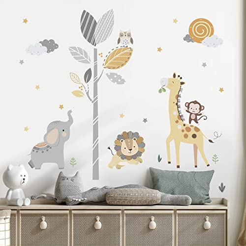 decalmile Wandtattoo Safari Tiere Baum Wandaufkleber Dschungel Elefant Giraffe Löwe Wandsticker Babyzimmer Kinderzimmer Schlafzimmer Wanddeko von decalmile