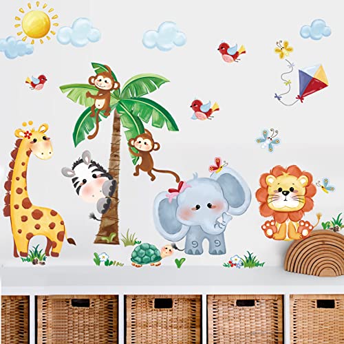 decalmile Wandtattoo Dschungel Tiere Baum Wandaufkleber Giraffe Löwe Affen Wandsticker Babyzimmer Kinderzimmer Wohnzimmer Wanddeko von decalmile