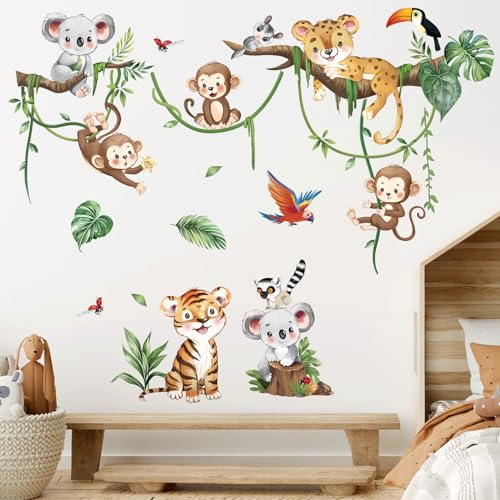 decalmile Wandtattoo Dschungel Tiere Baum Zweig Wandaufkleber Safari Tiere Affen Koala Wandsticker Kinderzimmer Babyzimmer Wohnzimmer Wanddeko von decalmile