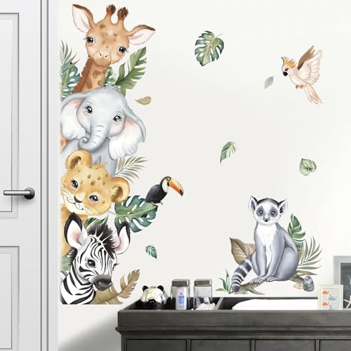 decalmile Wandtattoo Dschungel Tiere Türen Wandaufkleber Safari Elefant Giraffe Wandsticker Babyzimmer Kinderzimmer Schlafzimmer Türen Wanddeko von decalmile