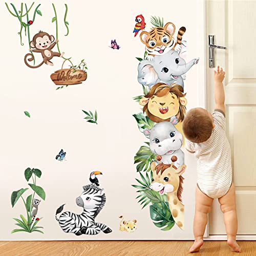 decalmile Wandtattoo Dschungel Tiere Wandaufkleber Elefant Löwe Affen Safari Wandsticker Babyzimmer Kinderzimmer Schlafzimmer Türen Wanddeko von decalmile