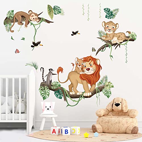 decalmile Wandtattoo Dschungel Tiere Wandaufkleber Safari Affe Löwe Wandsticker Kinderzimmer Babyzimmer Schlafzimmer Wanddeko von decalmile