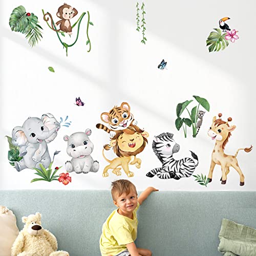 decalmile Wandtattoo Dschungel Tiere Wandaufkleber Safari Elefant Löwe Giraffe Wandsticker Babyzimmer Kinderzimmer Schlafzimmer Wanddeko von decalmile