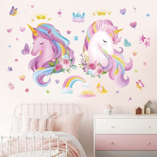 decalmile Wandtattoo Einhorn Regenbogen Mädchen Wandaufkleber Einhorn Rosa Wandsticker Kinderzimmer Babyzimmer Schlafzimmer Wanddeko von decalmile