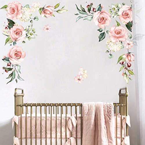 decalmile Wandtattoo Große Pfingstrose Wandaufkleber Aquarell Garten Blumen Wandsticker Kinderzimmer Mädchen Wohnzimmer Schlafzimmer Wanddeko von decalmile