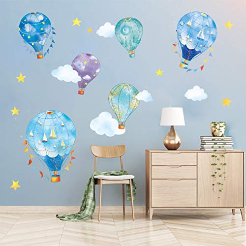 decalmile Wandtattoo Heißluftballon Nautisch Wandsticker Sterne Wolken Wandaufkleber Kinderzimmer Babyzimmer Schlafzimmer Wohnzimmer Wanddeko von decalmile