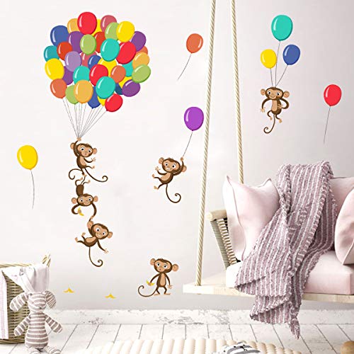decalmile Wandtattoo Luftballons Affen Wandaufkleber Tiere Kinder Wandsticker Babyzimmer Kinderzimmer Schlafzimmer Wohnzimmer Wanddeko von decalmile