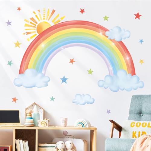 decalmile Wandtattoo Regenbogen Groß Wandaufkleber Sonne Wolken Sterne Wandsticker Babyzimmer Kinderzimmer Schlafzimmer Wanddeko von decalmile