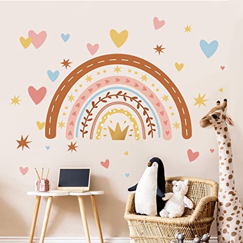 decalmile Wandtattoo Boho Regenbogen mit Herzchen Wandaufkleber Regenbogen Mädchen Wandsticker Schlafzimmer Babyzimmer Kinderzimmer Wanddeko von decalmile