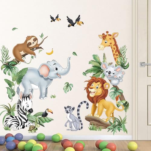 decalmile Wandtattoo Safari Dschungel Tiere Wandaufkleber Elefant Giraffe Löwe Türen Wandsticker Babyzimmer Kinderzimmer Schlafzimmer Türen Wanddeko von decalmile