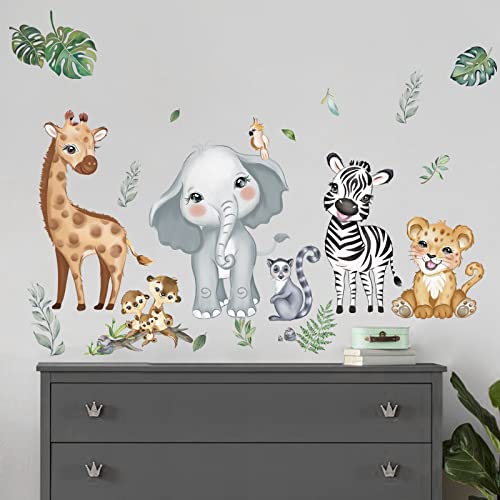 decalmile Wandtattoo Safari Dschungel Tiere Wandaufkleber Elefant Giraffe Wandsticker Kinderzimmer Babyzimmer Schlafzimmer Wanddeko von decalmile