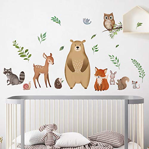 decalmile Wandtattoo Waldtiere Wandsticker Bär Fuchs Hirsch Wandaufkleber Kinderzimmer Babyzimmer Schlafzimmer Wanddeko von decalmile